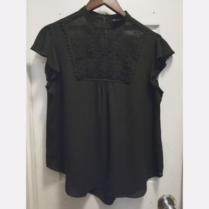 Black Flowy Short Sleeve Blouse